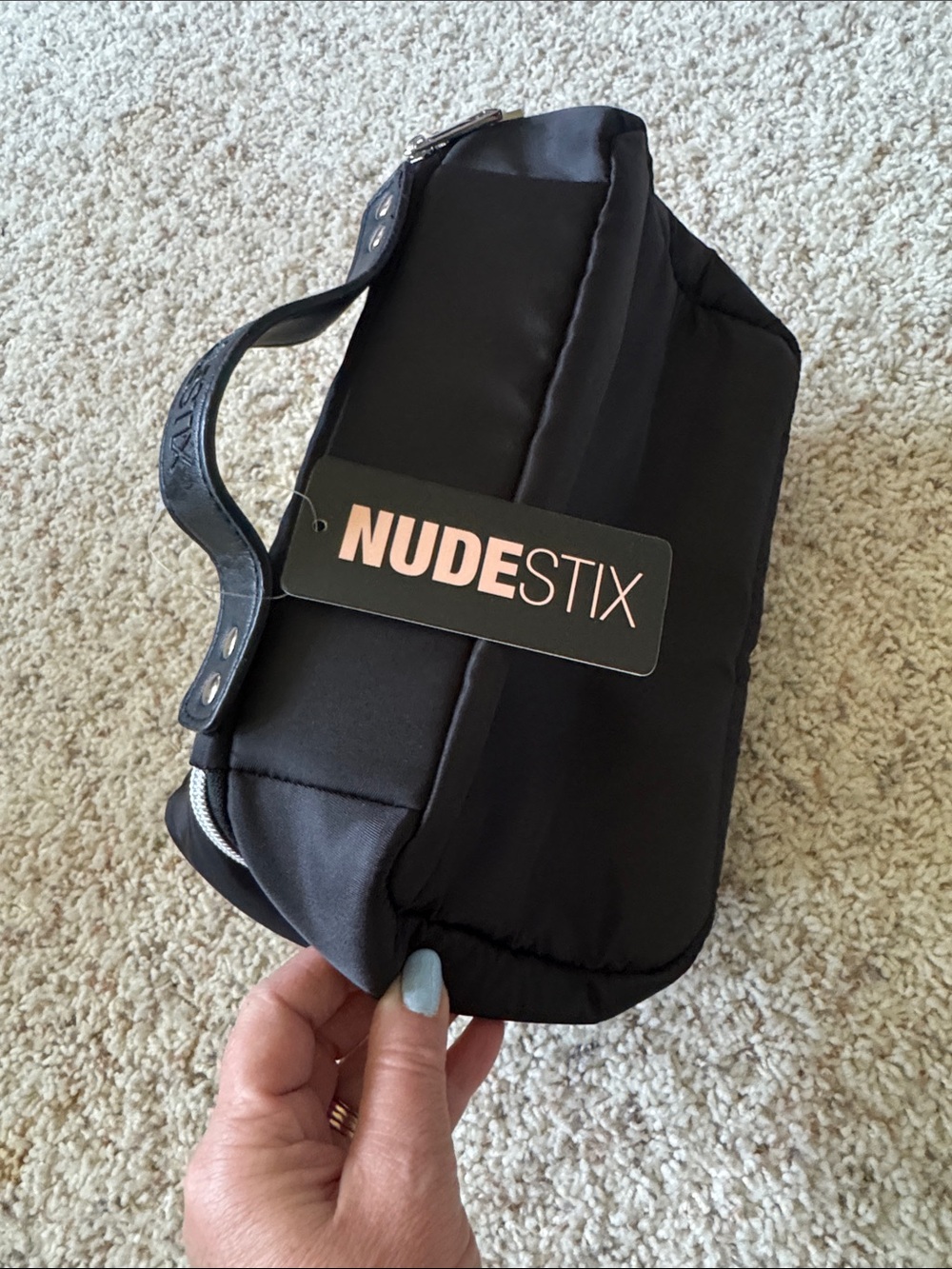 NUDESTIX Black Quilted Makeup Case with Top Handle